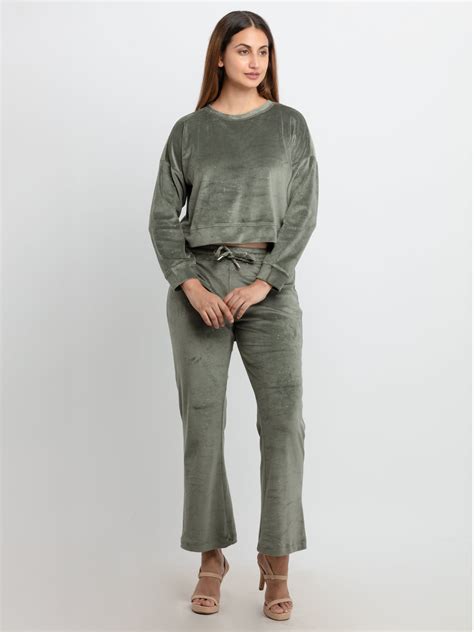 Buy Olive Crop Tracksuit Set for Women | Status Quo