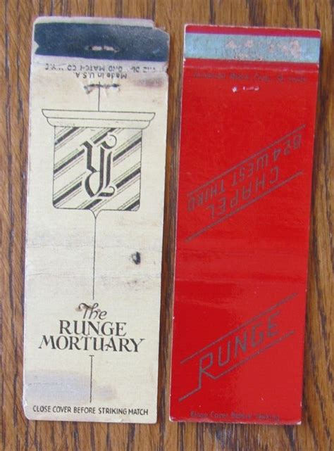 RUNGE FUNERAL HOME MATCHBOOK COVERS: DAVENPORT, IOWA EMPTY MATCHCOVERS ...