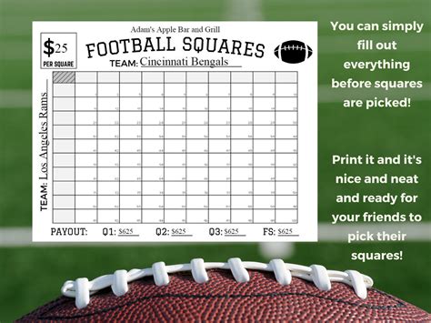 Football Squares Game Printable Editable PDF. Super Bowl Squares ...