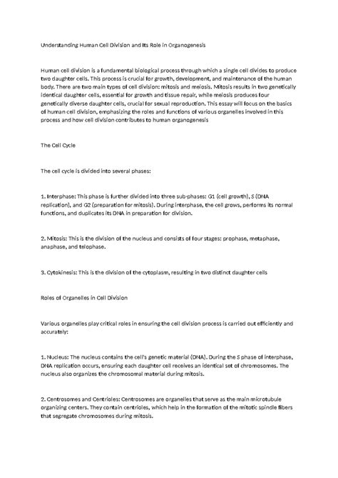 Understanding Human Cell Division and Its Role in Organogenesis - This ...