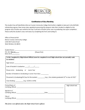 Fillable Online Certification of Class Ranking - mccc Fax Email Print ...