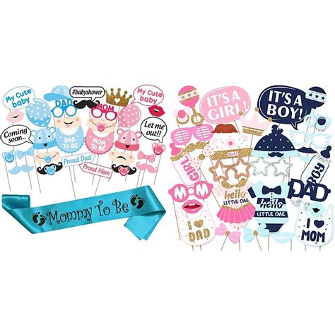 WOBBOX Baby Shower Combo of Photo Booth Party Props and Sash - Combo EG ...