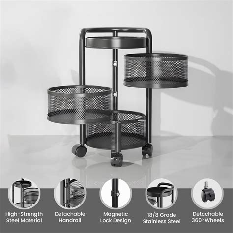 Kuber Industries 3-Layer Kitchen Trolley | 360° Rotating Storage Rack ...