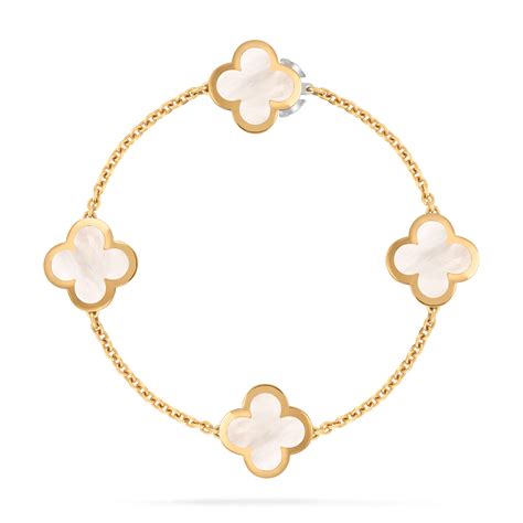 Pure Alhambra bracelet, 4 motifs 18K yellow gold, Mother-of-pearl - Van ...