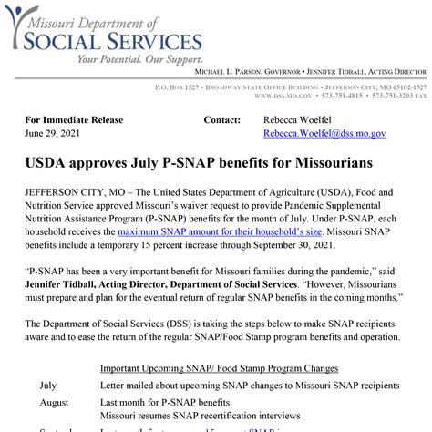 USDA approves July P-SNAP benefits for Missourians - Community Action ...