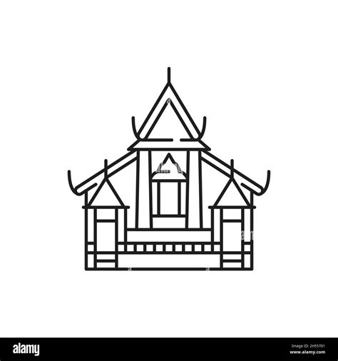 Thailand house isolated thin line icon. Vector outline landmark, palace ...