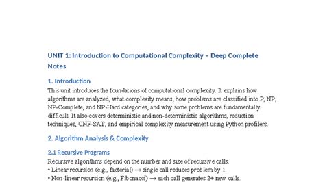 UNIT 1: Comprehensive Notes on Computational Complexity - Studocu