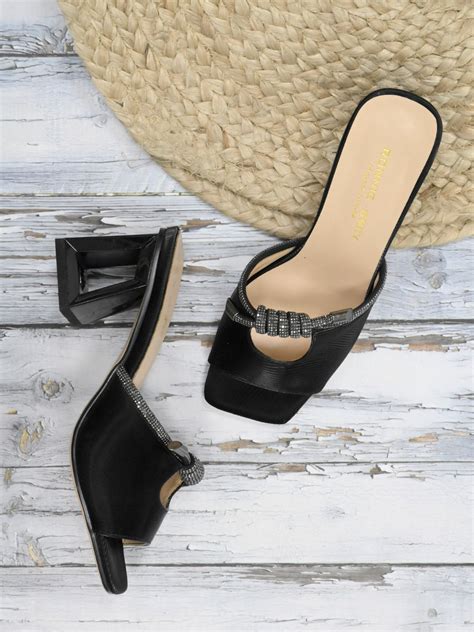 Women Black Textured Embellished Sandals – ShoeTree
