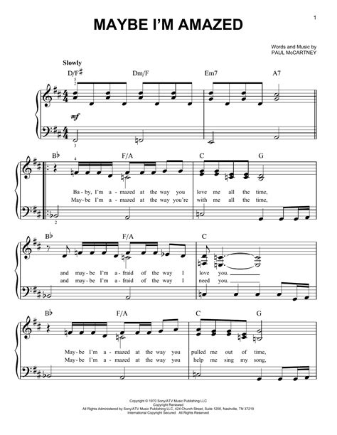 Maybe I'm Amazed by Paul McCartney Sheet Music for Very Easy Piano at ...