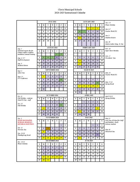 Clovis Municipal School District Calendar 2025 | Holidays