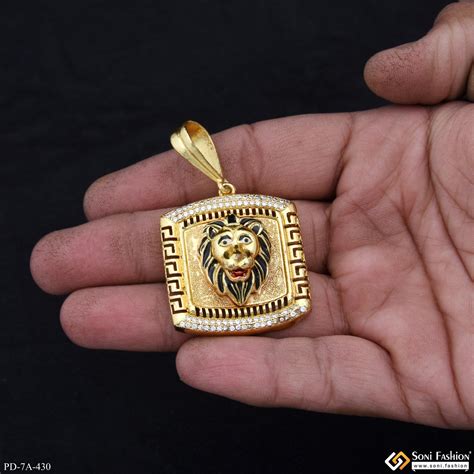 Lion With Black Color Gold Plated Pendant For Men - Style A430 – Soni ...