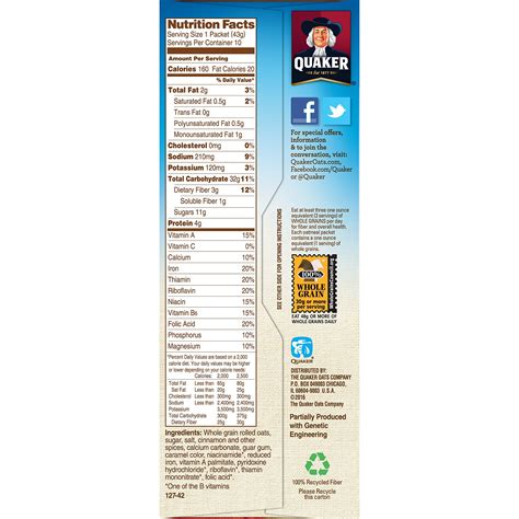 Quaker Instant Oatmeal Cinnamon And Spice Nutrition Facts at Amelia ...