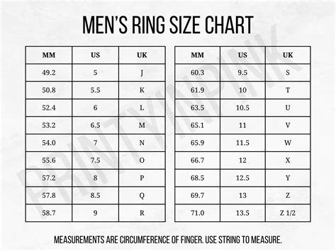 Mens Ring Size Chart, for Ring Sizing, Ring Sizer for Men, Size Guide ...