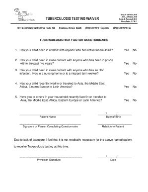 Fillable Online TUBERCULOSIS RISK FACTOR QUESTIONNAIRE Fax Email Print ...