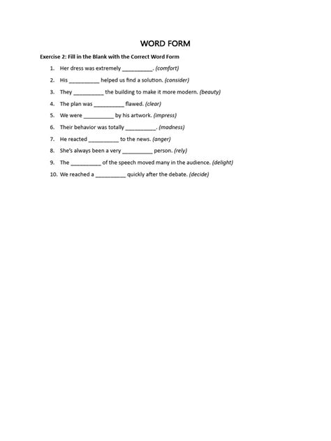 Word Form Exercise .Pdf 的图像结果