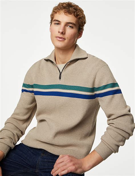 Buy Striped Funnel Neck Half Zip Jumper at Marks & Spencer