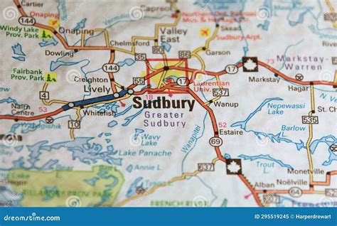Map Image of Sudbury, Ontario, Canada Stock Image - Image of airport, interstates: 295519245