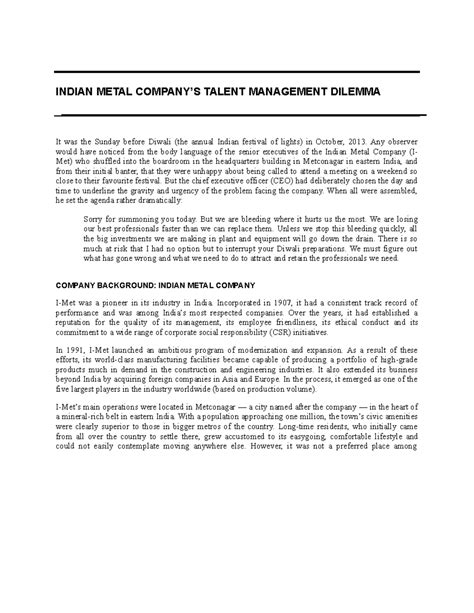 Group Assignment Case - Indian Metals's Comapny's Talent Management ...