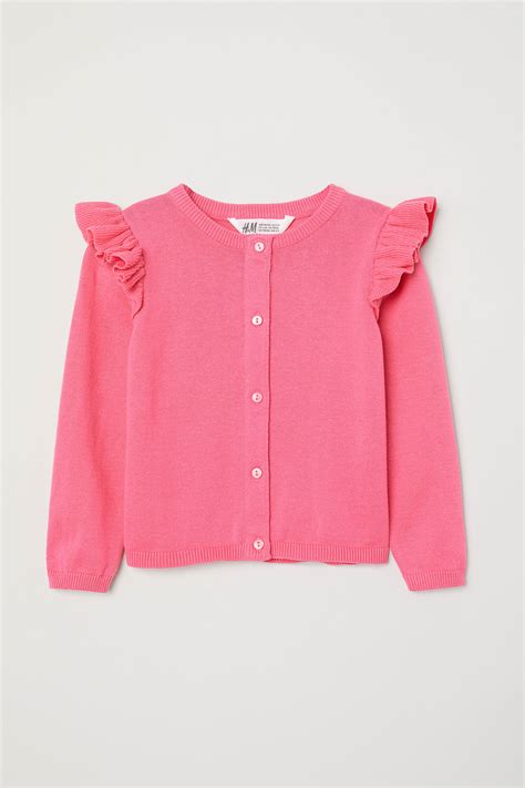 Fine-knit frilled cardigan - Pink - Kids | H&M IN