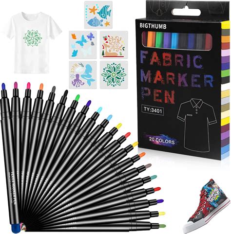 Moocuca Machine Washable Textile Pens, 20 Textile Markers with 5 ...