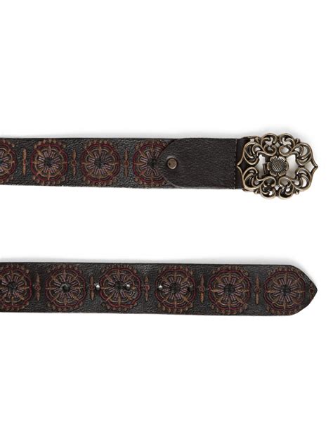 Leather Belt – Black Floral Handcrafted