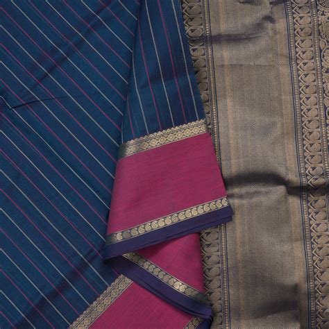 Hayagrivas Handloom Dual Tone (Blue & Purple) Pure Silk Cotton Saree w ...