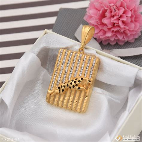 1 Gram Gold Plated Jaguar With Diamond Antique Design Pendant For Men ...