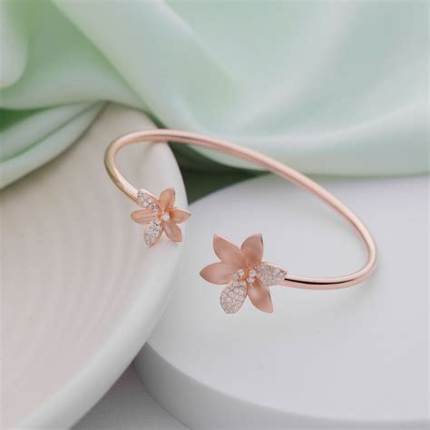 Radiant Rose Gold Dual Flower Silver Bracelet by Liora Silver Jewels ...