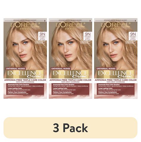 (3 pack) L'Oreal Paris Excellence Universal Nudes Permanent Hair Color, 100 Percent Gray ...