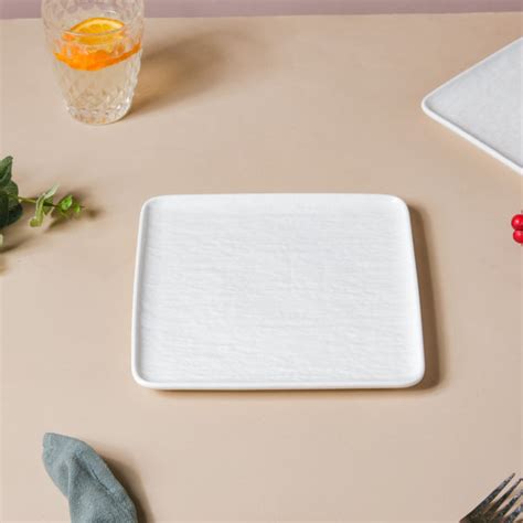 Frore Textured Square Ceramic Snack Plate White 8 Inch Online - Premium ...