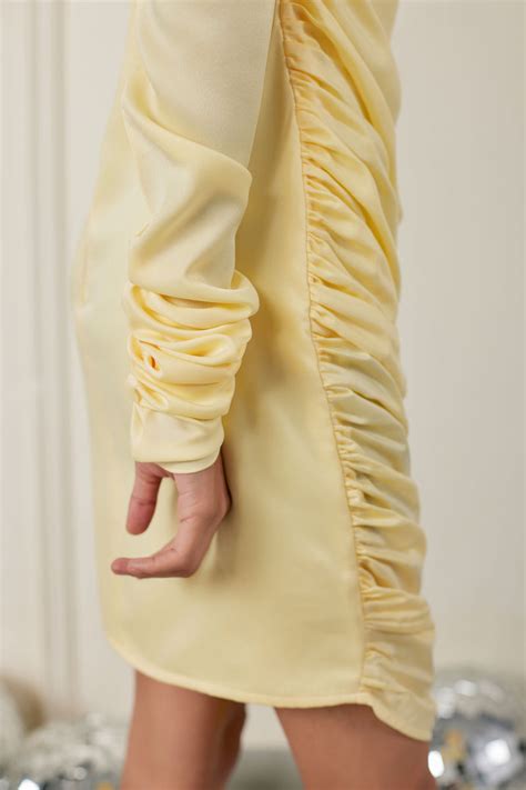Buy Beige Party Wear Satin Dress With Sleeves| The RealB