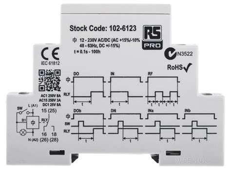 RS PRO | RS PRO DIN Rail Mount Timer Relay, 12 → 230V ac/dc, 0.1 s → ...