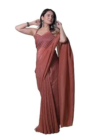 Buy ANNECA Women's Shimmer Textured Silk Gold Crush Saree With Un ...