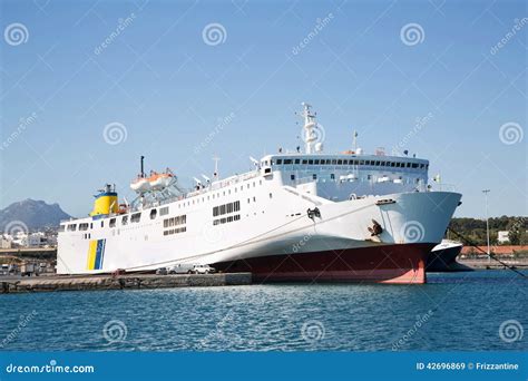 Big And Large Ferry Boat Or Cargo Ship In The Port. Royalty-Free Stock ...