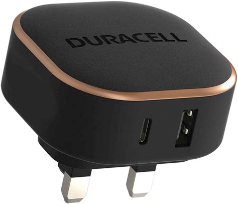 Duracell Black 30W Dual Fast USB-C + USB-A PPS Compact Wall Charger ...