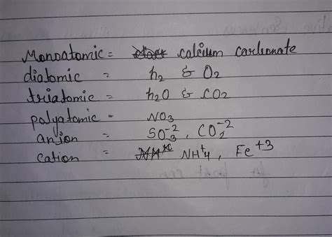 examples of monoatomic, diatomic, triatomic and polyayomic anion and ...