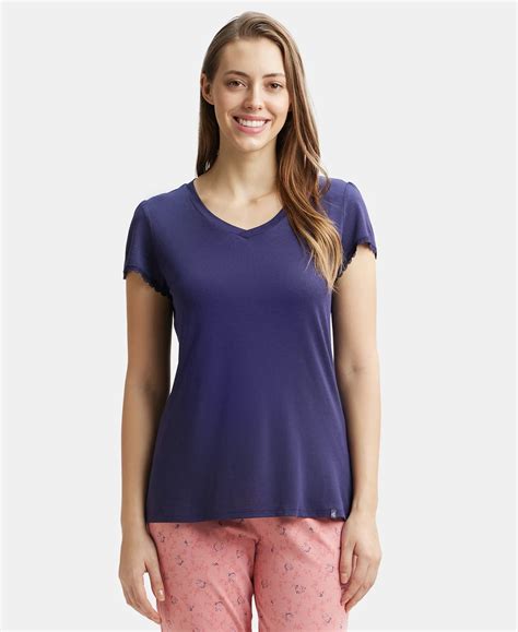 Buy Micro Modal Cotton Relaxed Fit Solid V Neck Half Sleeve T-Shirt ...