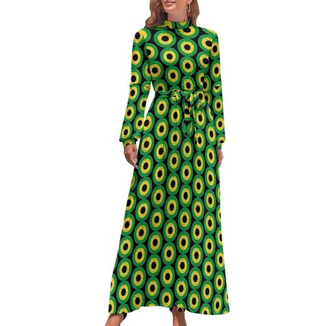 Jamaican Flag Dress Green And Yellow Party Custom Maxi Dress High Neck ...