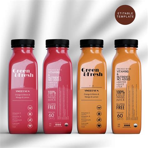Buy Editable Juice Bottle Label Template, Printable Clear Juice Bottle ...