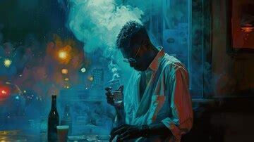 A man smoking a cigarette in front of a window with a smoke coming out ...