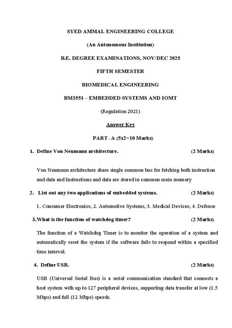 BM3551 Fifth Semester Biomedical Engineering: Embedded Systems & IOMT ...