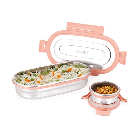 Buy Attro Oval Stainless Steel Lunch Box with 1 Small Box Compact ...