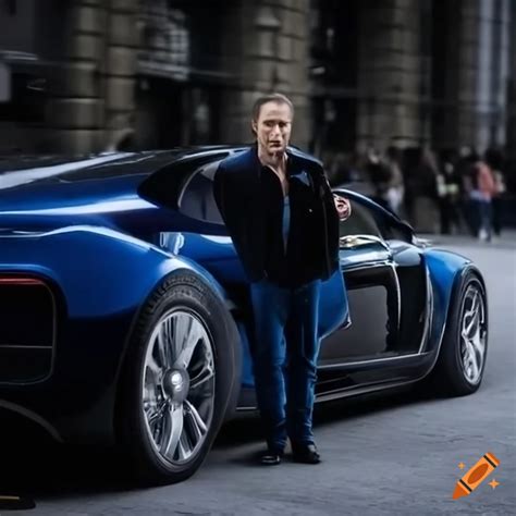 Andrew Tate standing on Bugatti on Craiyon