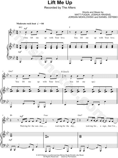 The Afters "Lift Me Up" Sheet Music in Bb Major (transposable ...