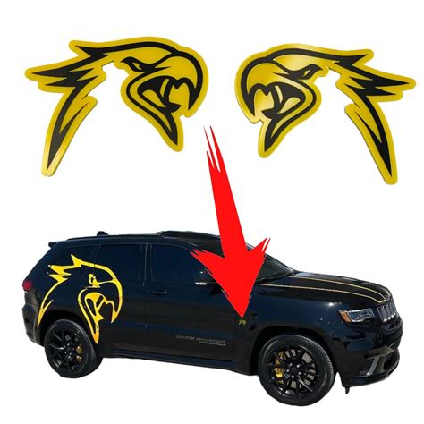 HellHawk Emblems Yellow fits wk2 Jeep Grand Cherokee Trackhawk | Glossy | Adhesive | Right | 5 ...