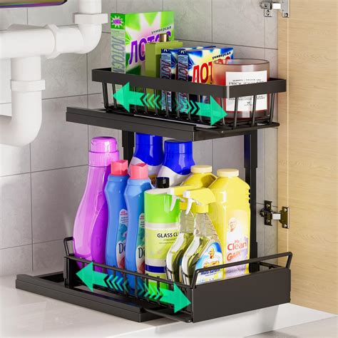Amazon.com: Under Sink Organizer,Metal 2 Tier Under Sink Organizers and ...
