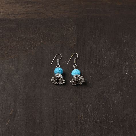 Blue Vanya German Silver Jhumki Earrings