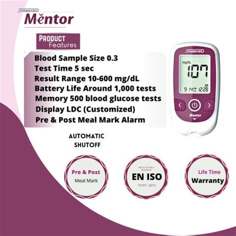 STANDARD Mentor Digital Blood Glucose Meter for self Diabetes testing ...