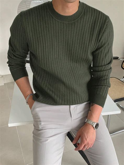 Men Ribbed Knit Sweater | Mens business casual outfits, Guys clothing ...