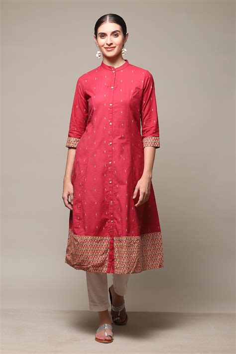 Rust Cotton Blend A-Line Printed Kurta